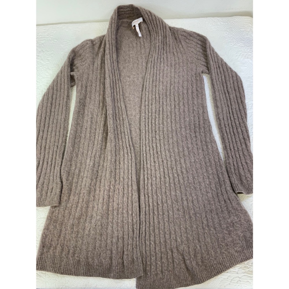 Laundry Shelli Segal Cashmere Cardigan Sweater‎ Brown Ribbed Open Front Small